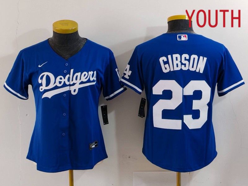 Youth Los Angeles Dodgers 23 Gibson Blue Nike Game 2024 MLB Jersey style 1